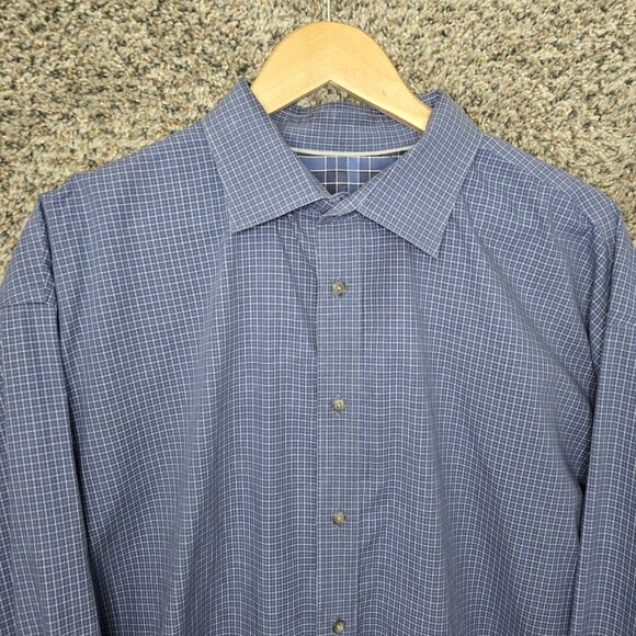 Jos A Bank Shirt Mens 2X XXL Blue‎ Plaid Reserve Button Up Cotton Casual - Picture 4 of 7